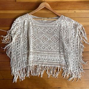 New Ralph Lauren thick crochet cream boho poncho L